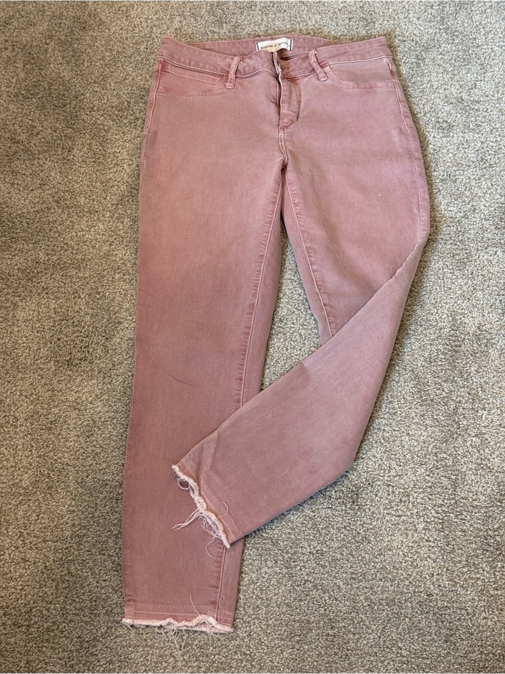Articles Of Society Rose-Mauve Skinny Jeans with Frayed Hems